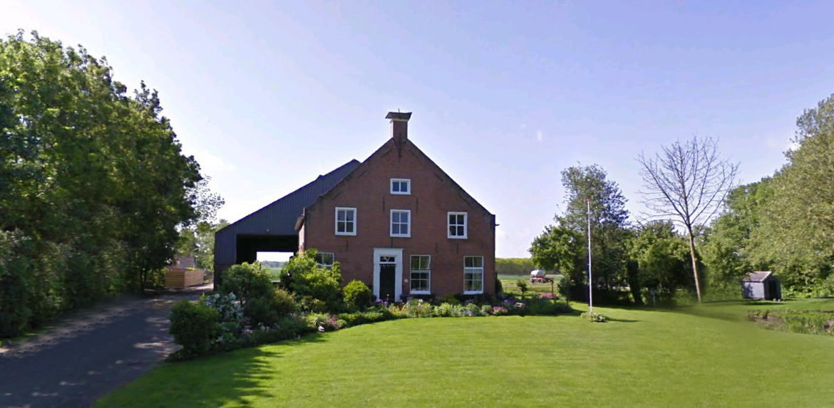 De 'stee' vlakbij de kerk in Finsterwolde waar de Heddema's eeuwen hebben doorgebracht. 
(Bron: Google Earth, 2009).